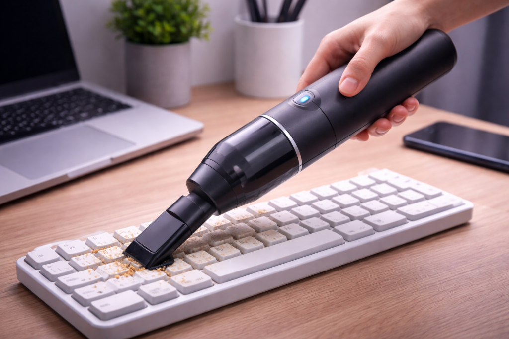 mini aspirador portátil inalámbrico para limpiar teclado escritorio y coche