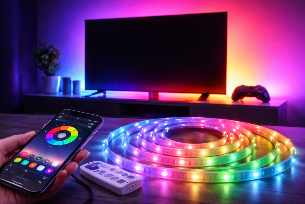 tira LED RGB inteligente con control móvil para habitación y TV